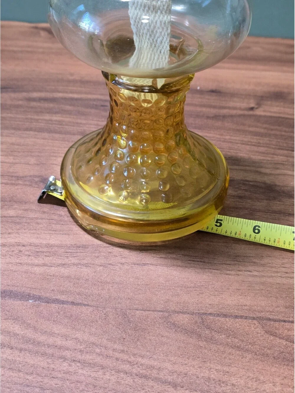 Vintage Amber Hobnail Glass Oill lamp with Clear Chimney Hurricane Light 16